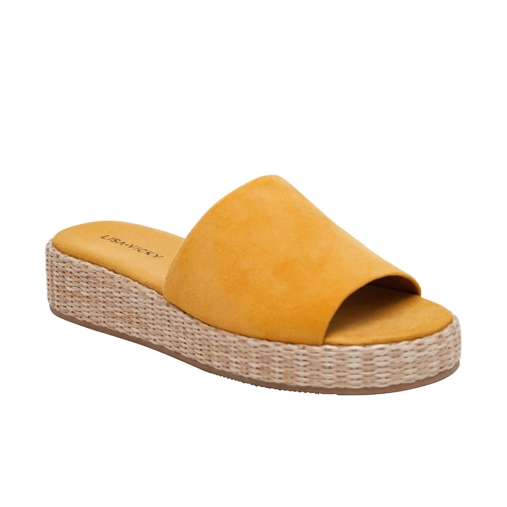 Slide Sandals 6 M-Sunflower Raffia Platform Suede Lisa Vicky/Nordstrom Shoes New
